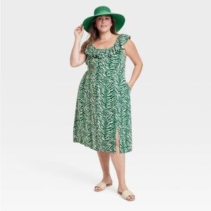 Women's Ruffle Sleeveless A-Line Dress - Ava
& Viv Green Zebra Print new